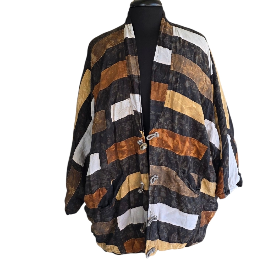 Vintage 90s Neiman Marcus L Kimono Jacket Patchwork Kantha Luxury